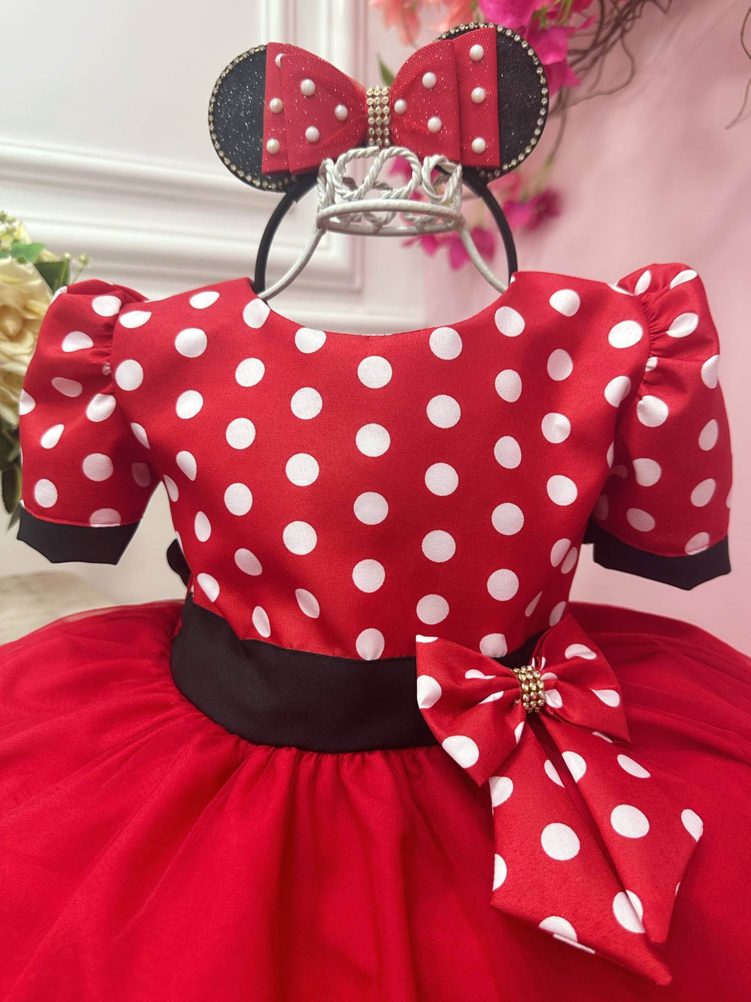 Vestido Infantil Vermelho Bolinas Minnie Festas Aniversários