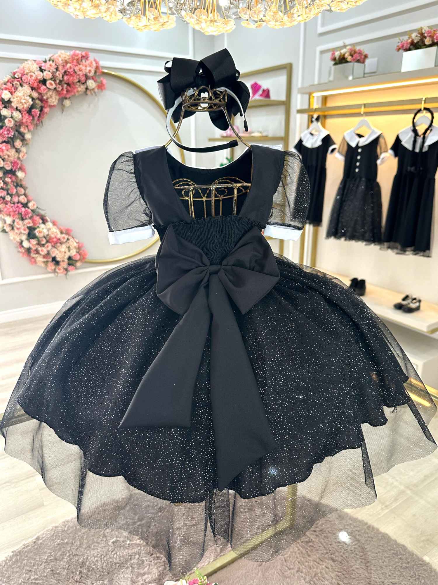 Vestido Fantasia Infantil Preto Wandinha Addams Festas