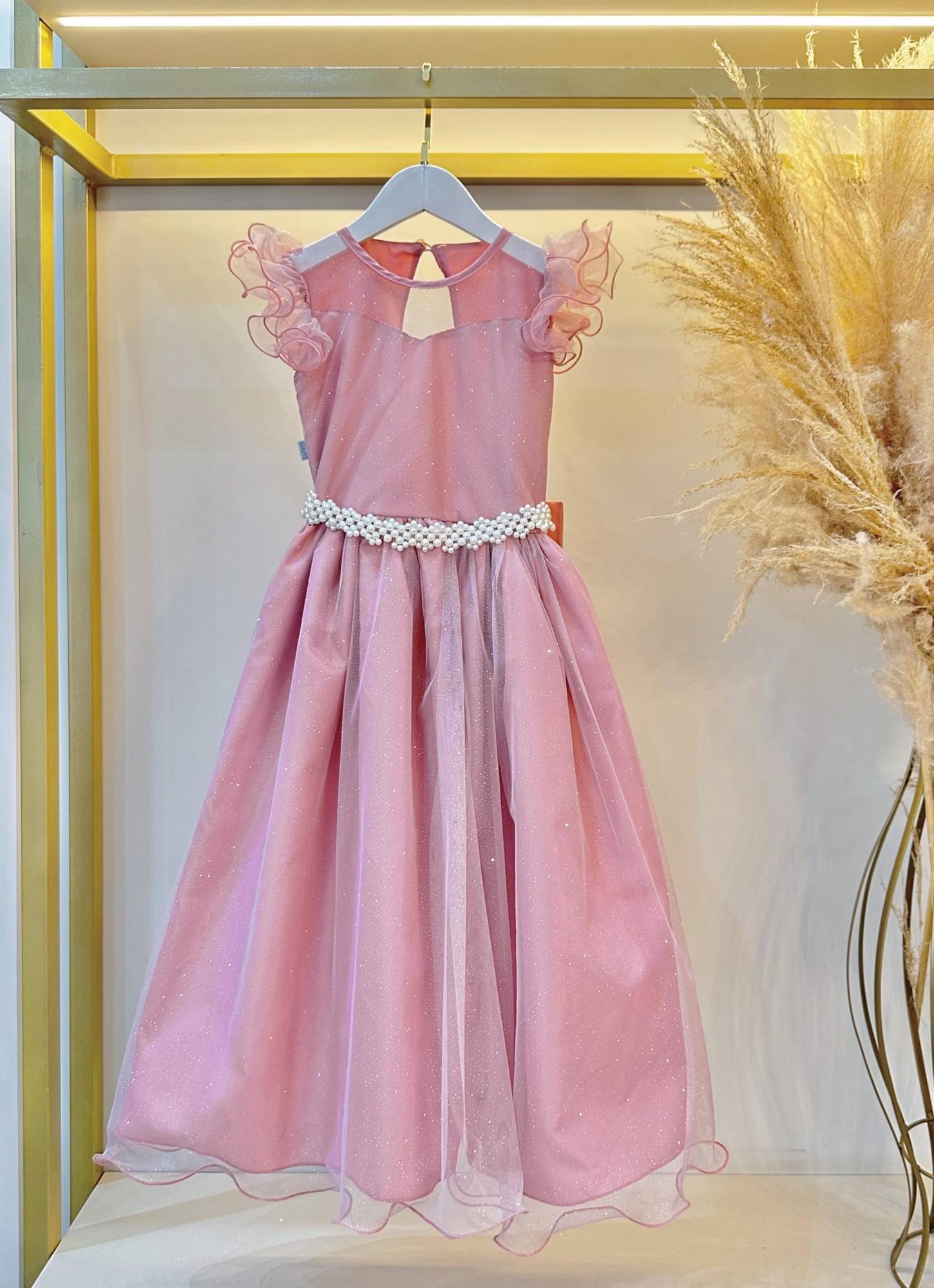Vestido Infantil Longo Rose Daminhas de Honra C/ Glitter
