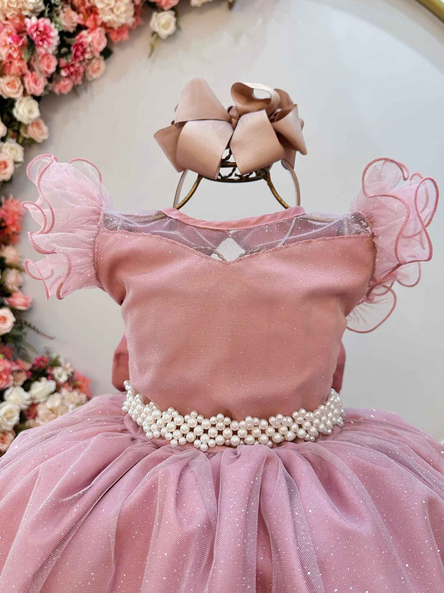 Vestido Infantil Longo Rose Daminhas de Honra C/ Glitter