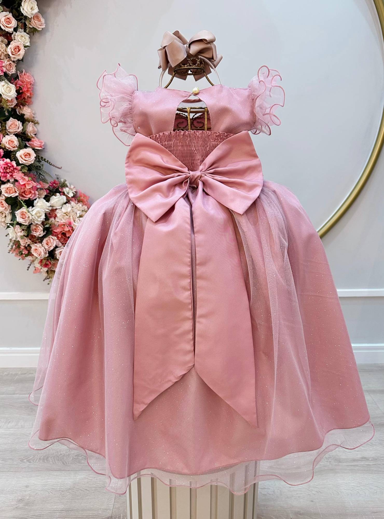 Vestido Infantil Longo Rose Daminhas de Honra C/ Glitter