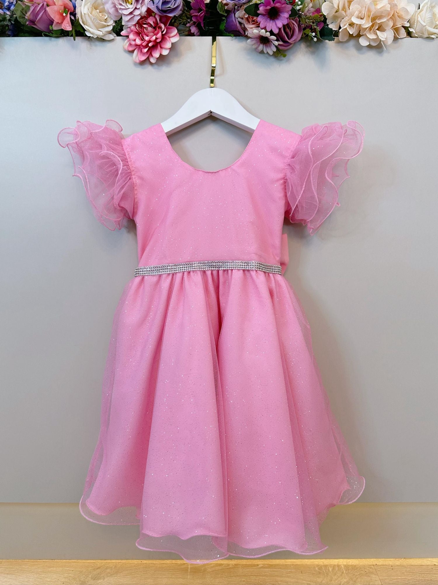 Vestido Infantil Rosa Com Glitter Daminhas Festas