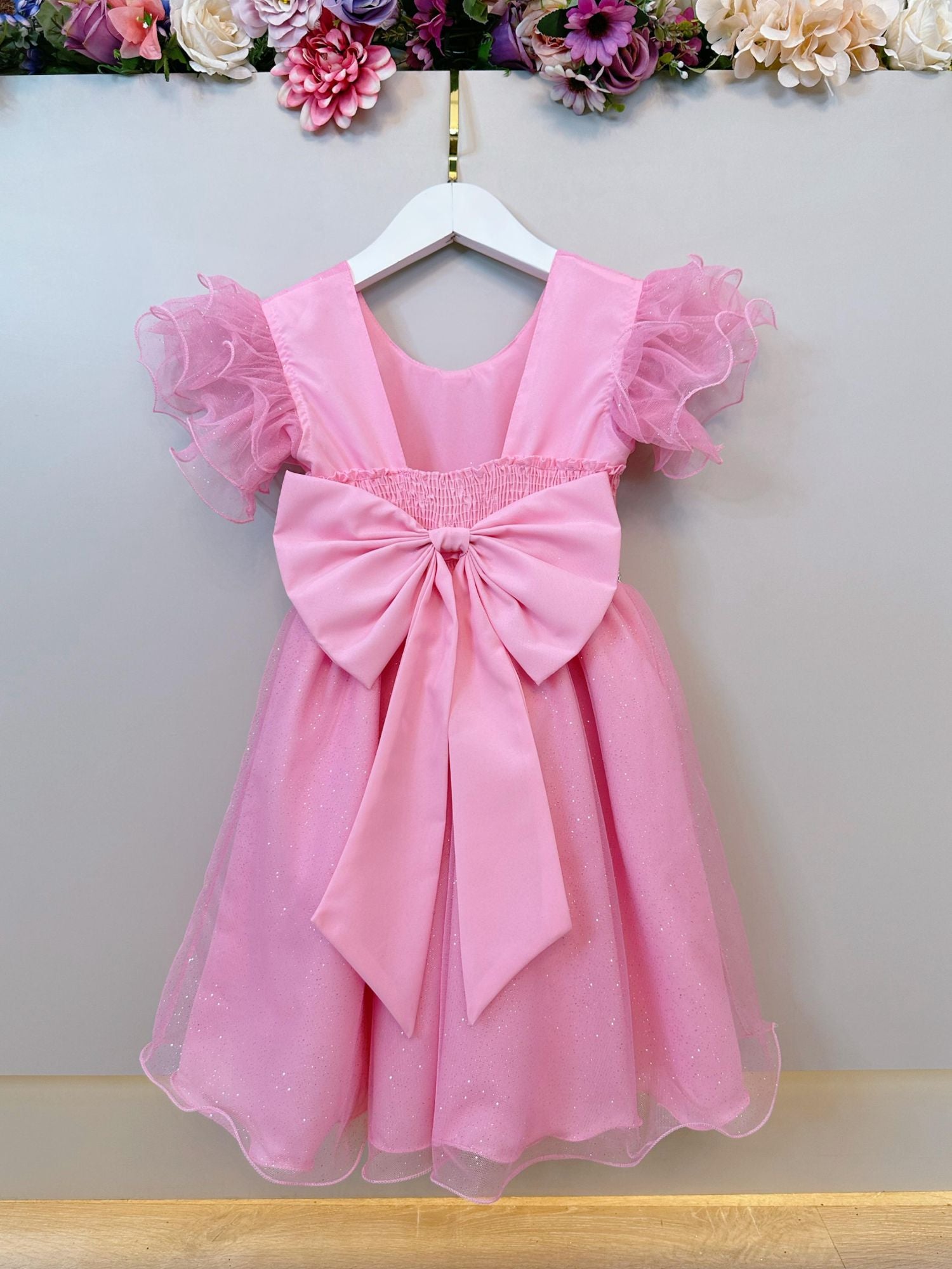 Vestido Infantil Rosa Com Glitter Daminhas Festas