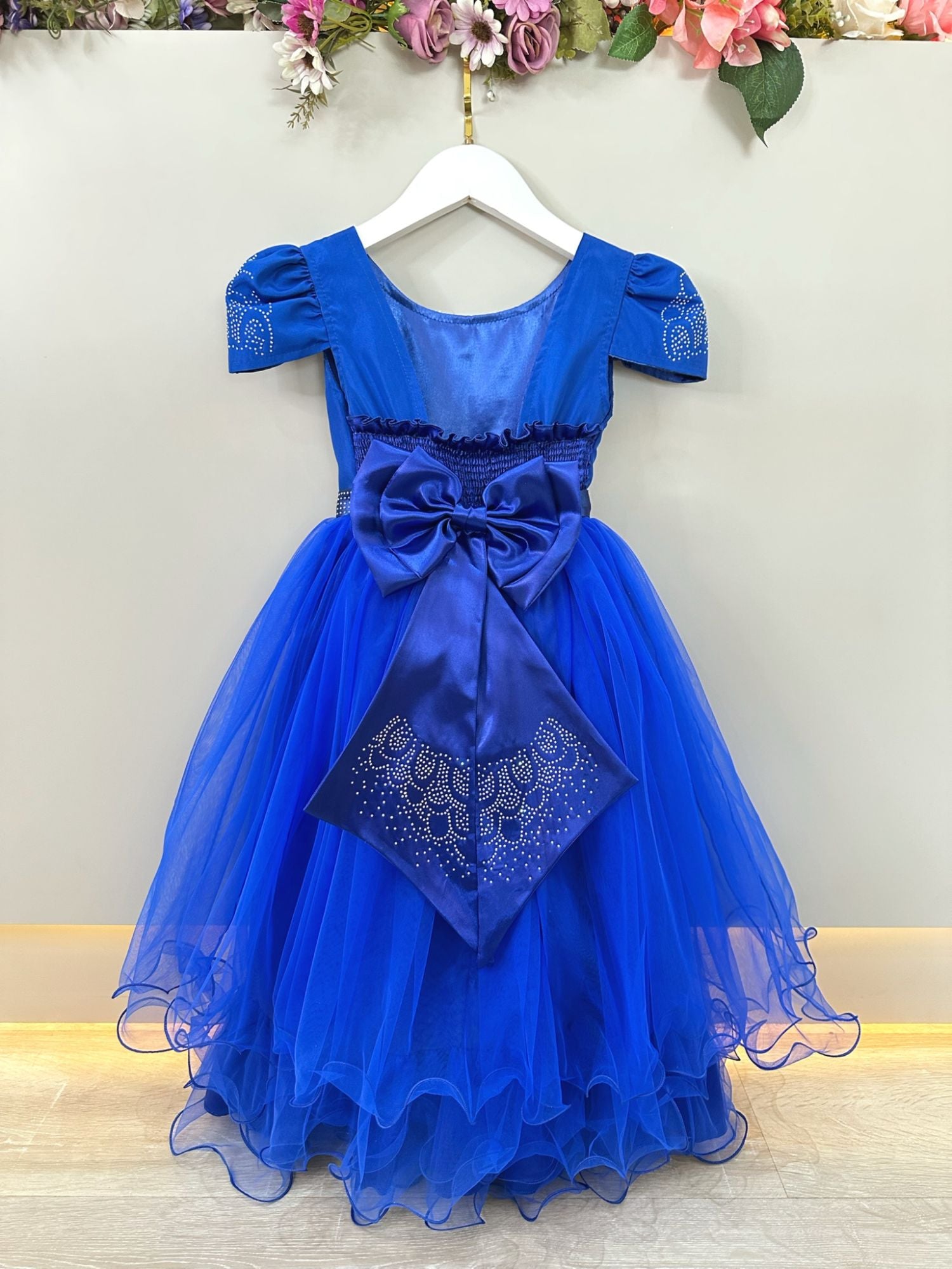 Vestido Infantil Azul Royal Damas C/ Strass Luxo