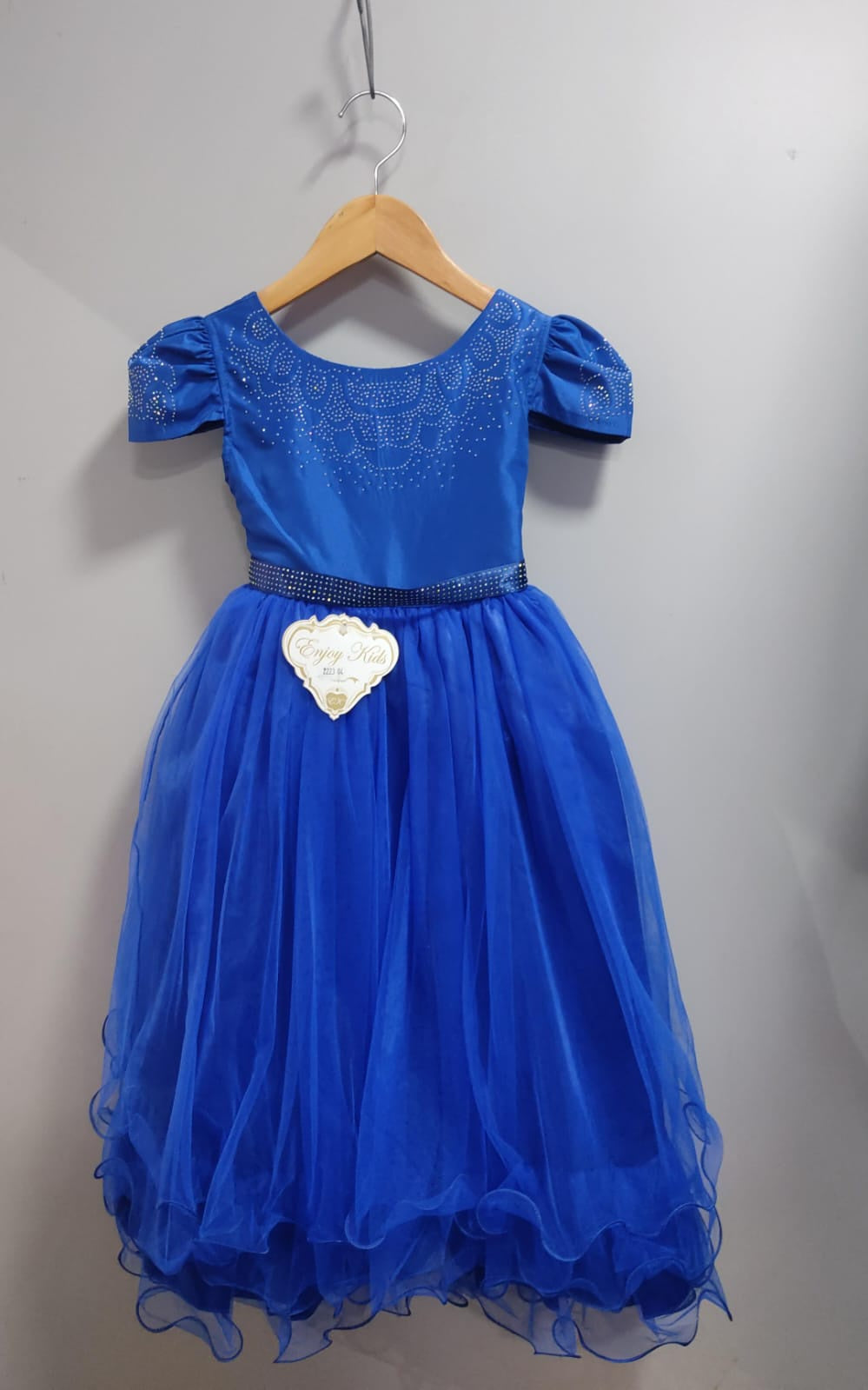 Vestido Infantil Azul Royal Damas C/ Strass Luxo