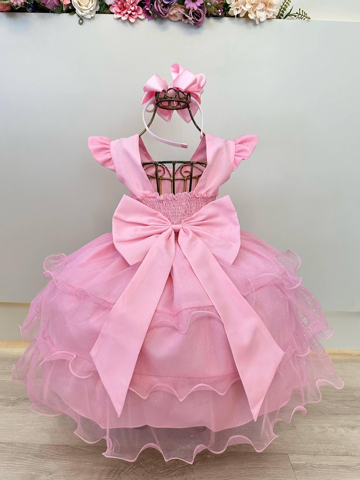 Vestido Infantil Patrulha Canina Skye Rosa Claro Festas