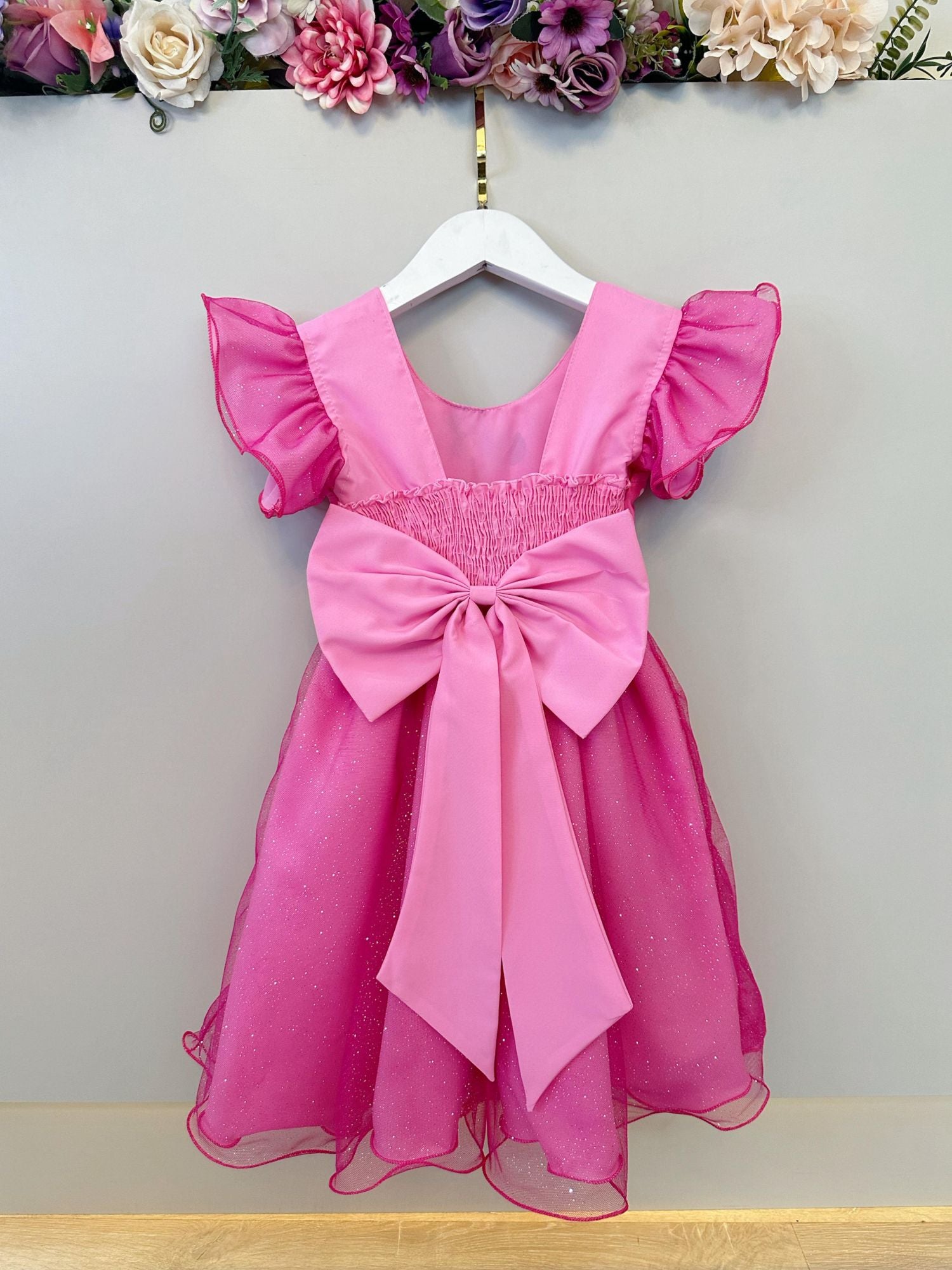 Vestido Infantil Rosa Minnie Saia C/ Glitter Festas