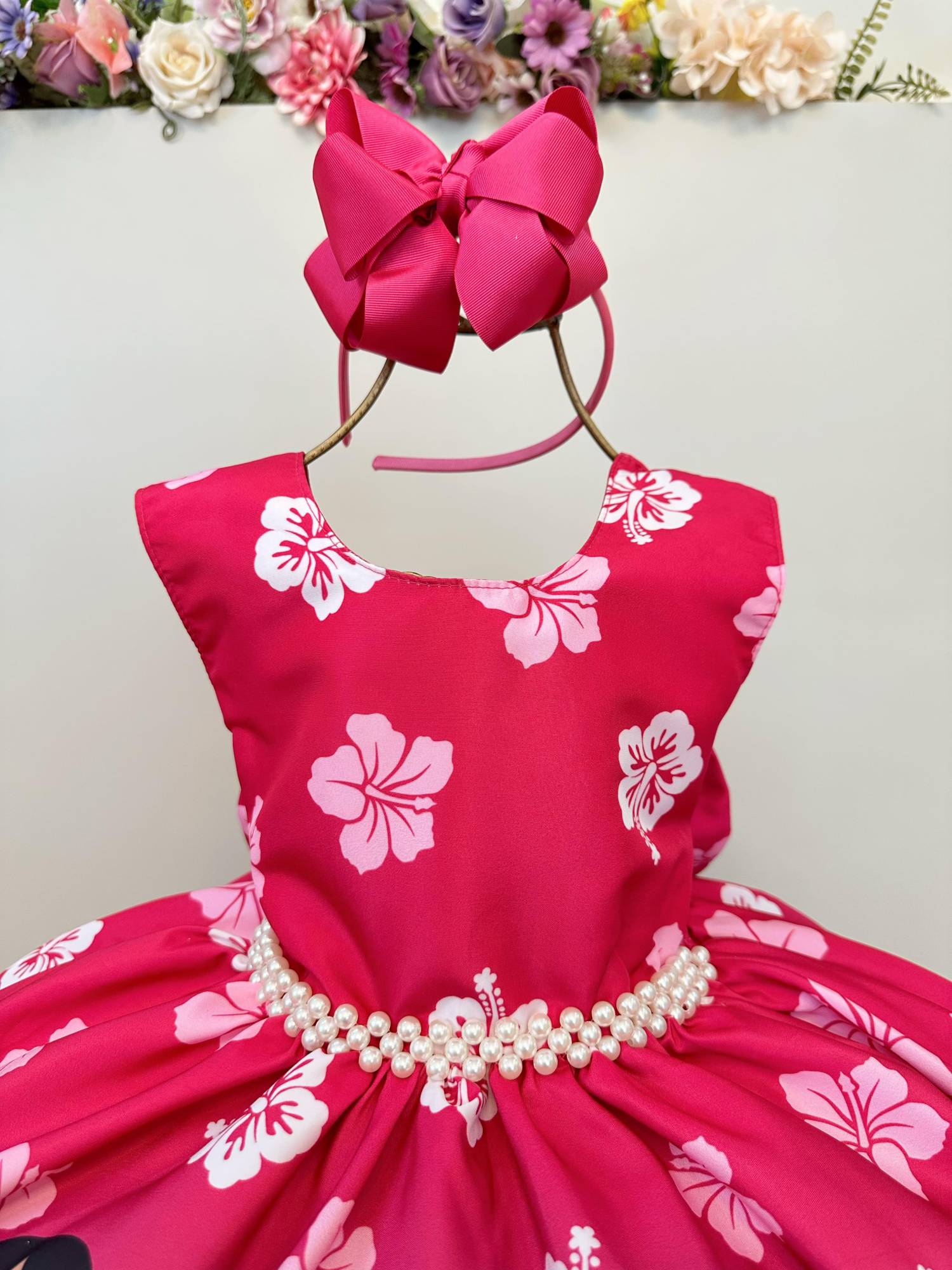 Vestido Infantil Lilo Stitch e Angel Pink Colorido Festas