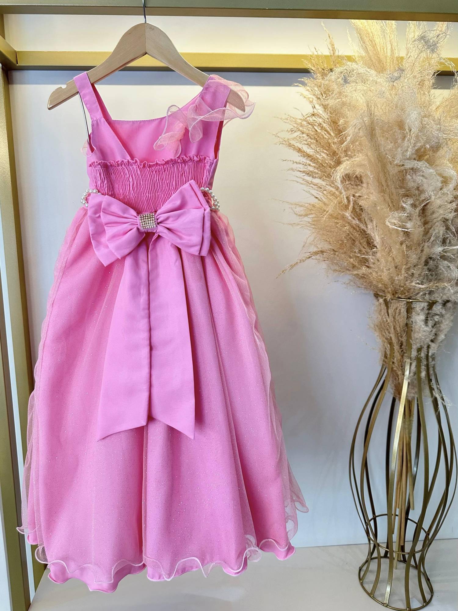Vestido Infantil Longo Rosa Chiclete Luxo Formaturas Daminhas