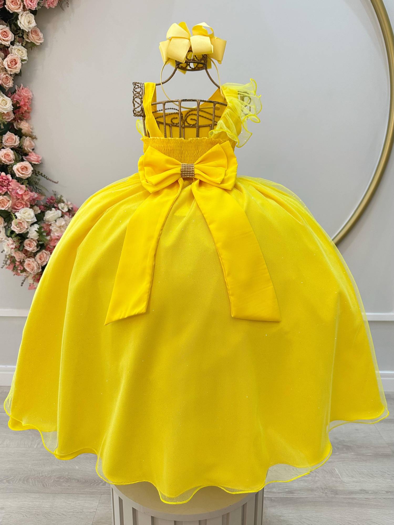 Vestido Infantil Longo Amarelo Luxo Formaturas Daminhas