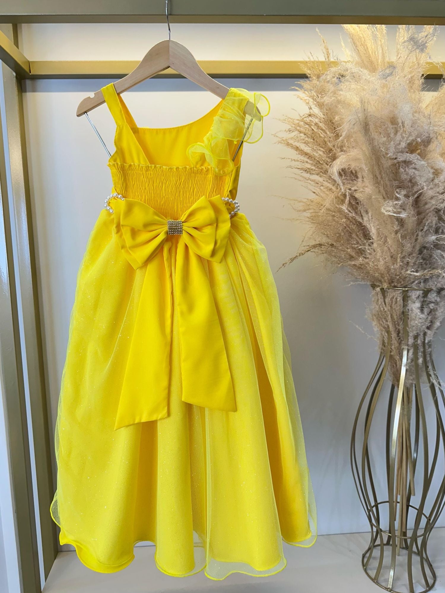 Vestido Infantil Longo Amarelo Luxo Formaturas Daminhas