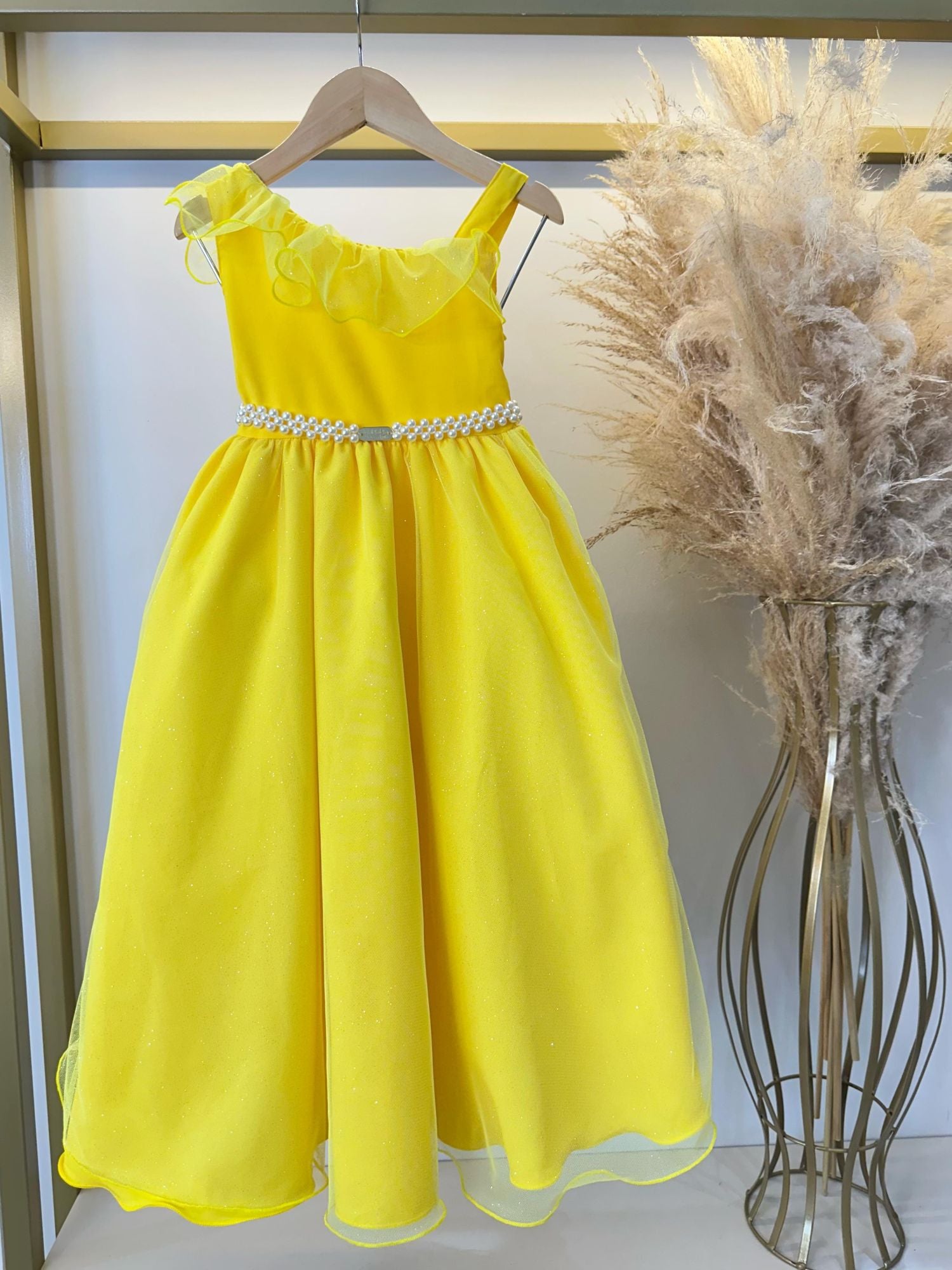 Vestido Infantil Longo Amarelo Luxo Formaturas Daminhas