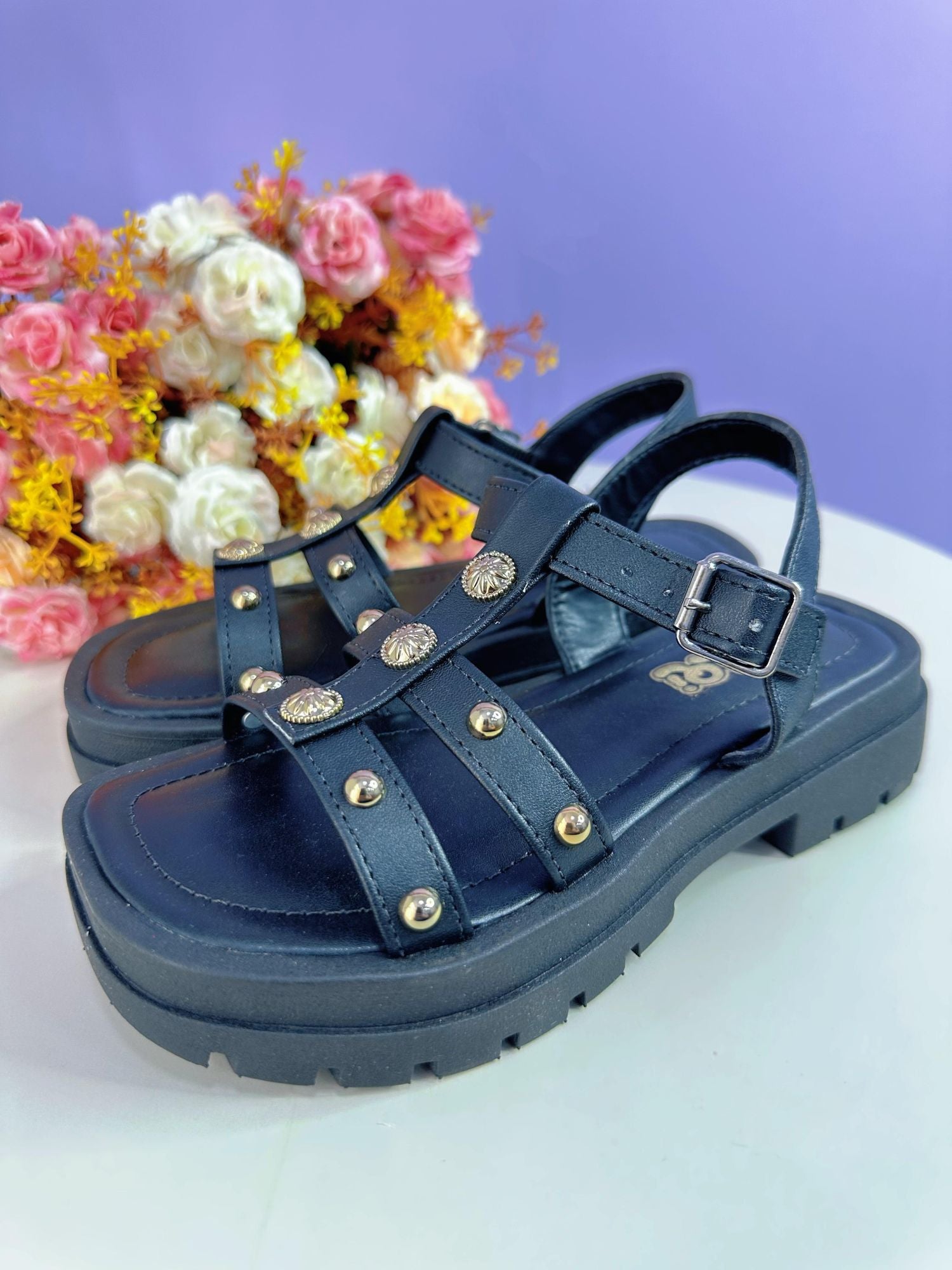 Sandália Infantil Papete de Tiras Charmozinha Preto Luxo