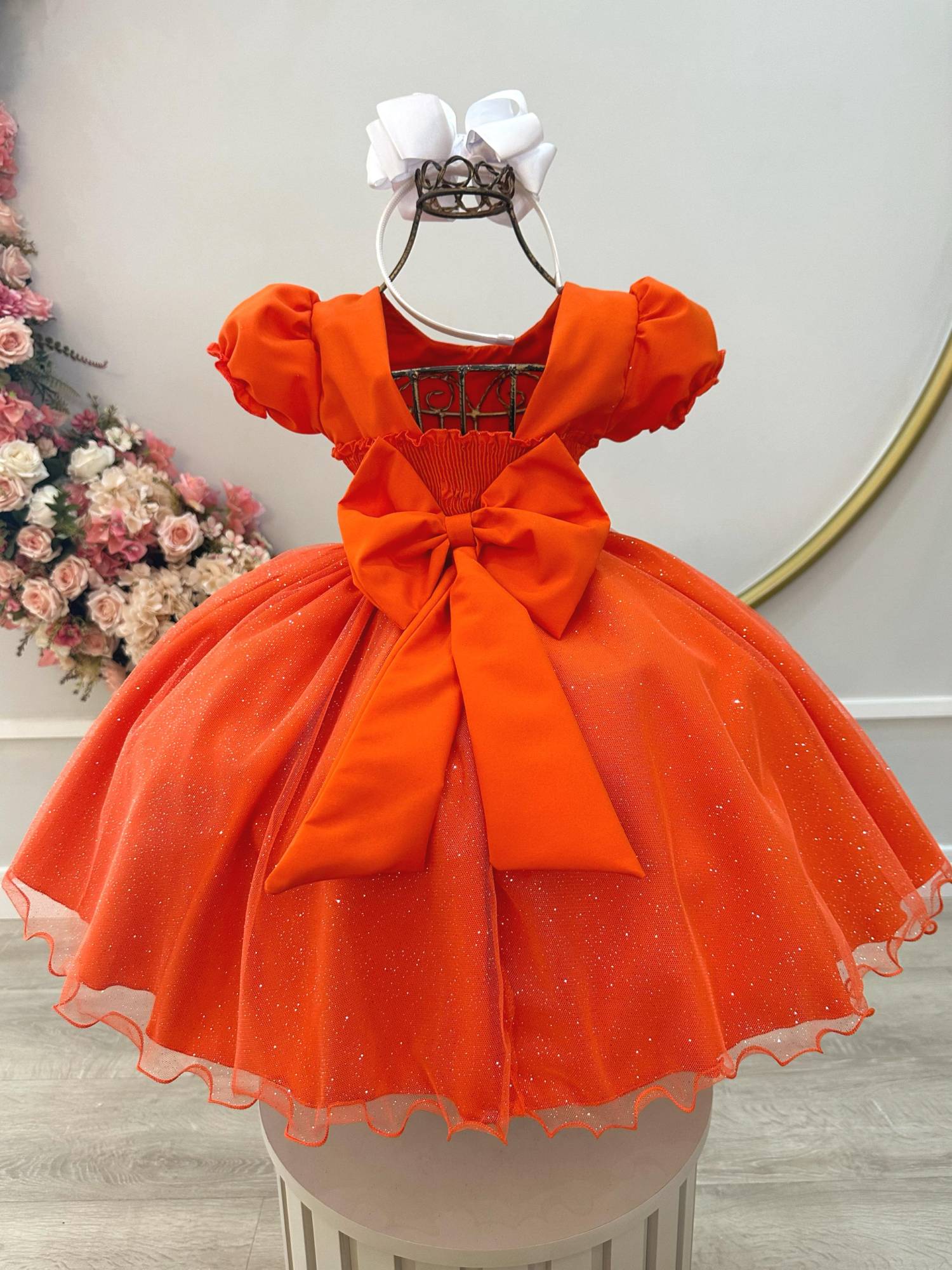 Vestido Infantil Terracota Busto Plissado Festas Daminha