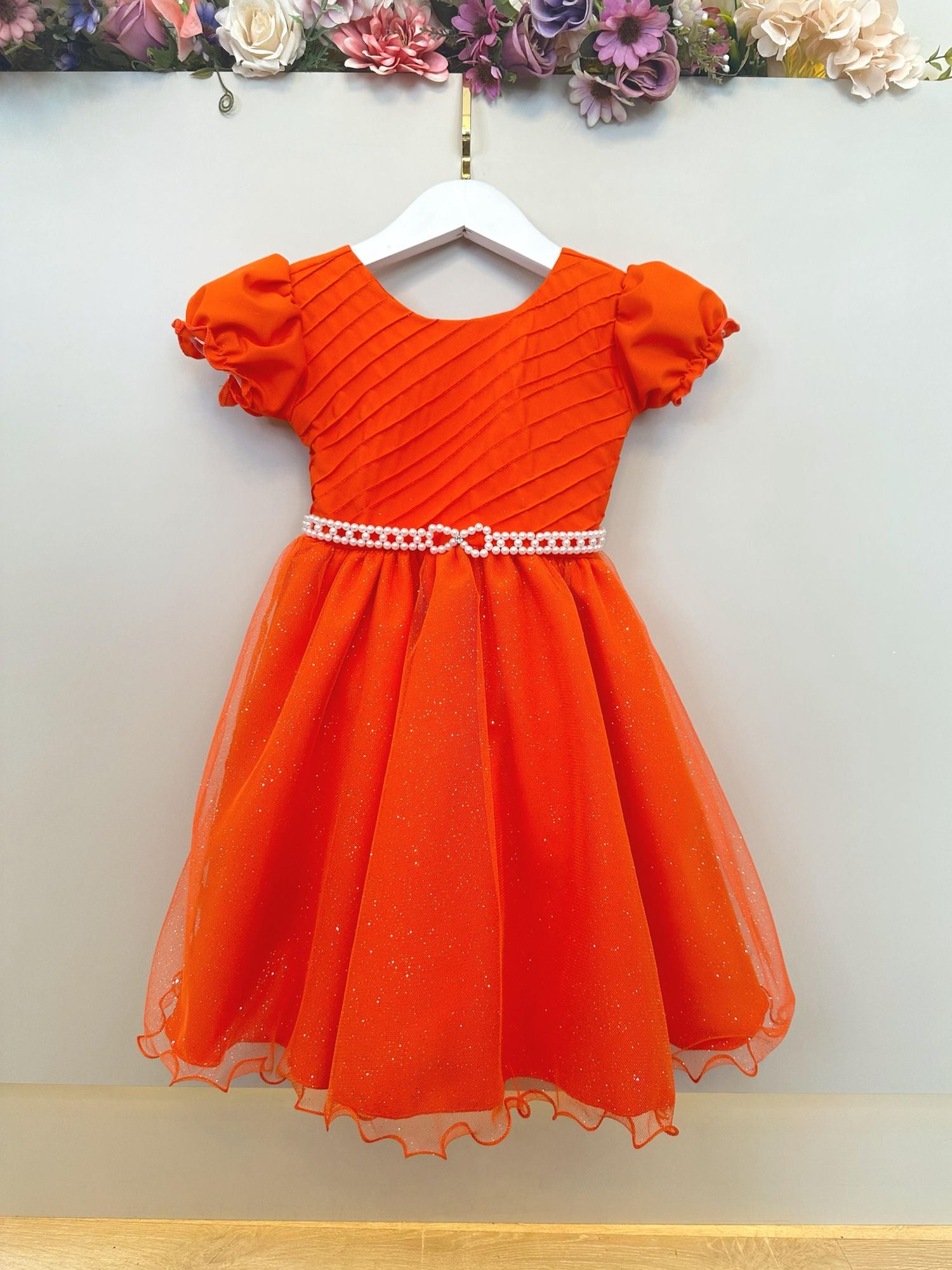Vestido Infantil Terracota Busto Plissado Festas Daminha