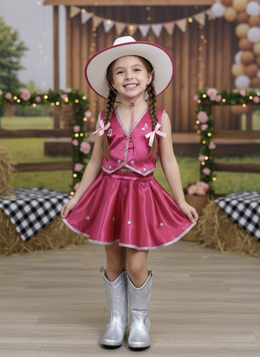 Conjunto Fantasia Infantil da Barbie Boiadeira Pink Festas