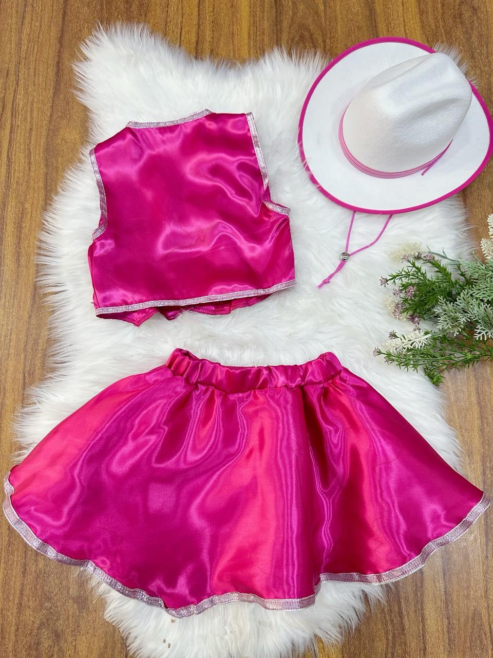 Conjunto Fantasia Infantil da Barbie Boiadeira Pink Festas