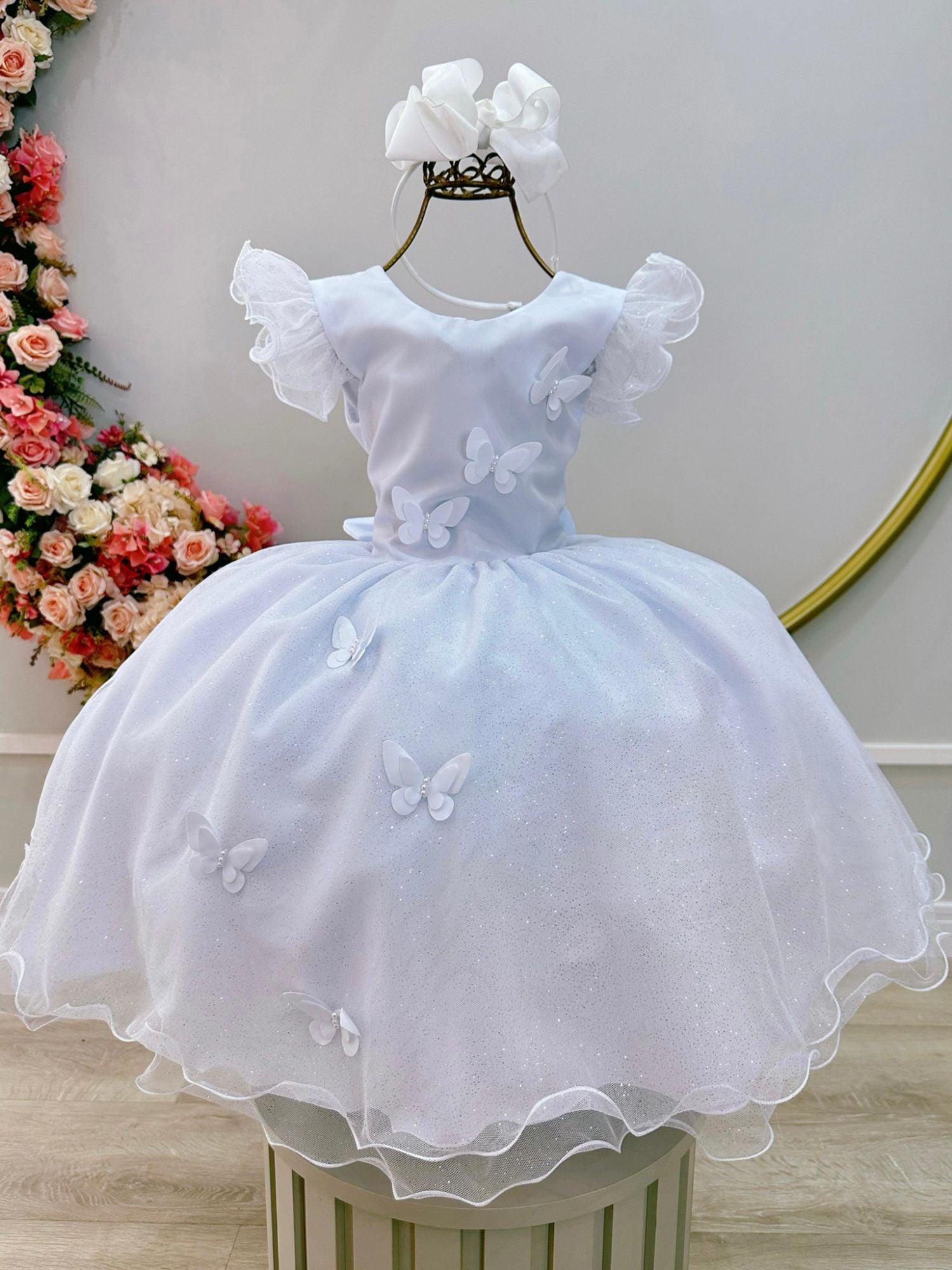 Vestido Infantil Branco Jardim das Borboletas Festas