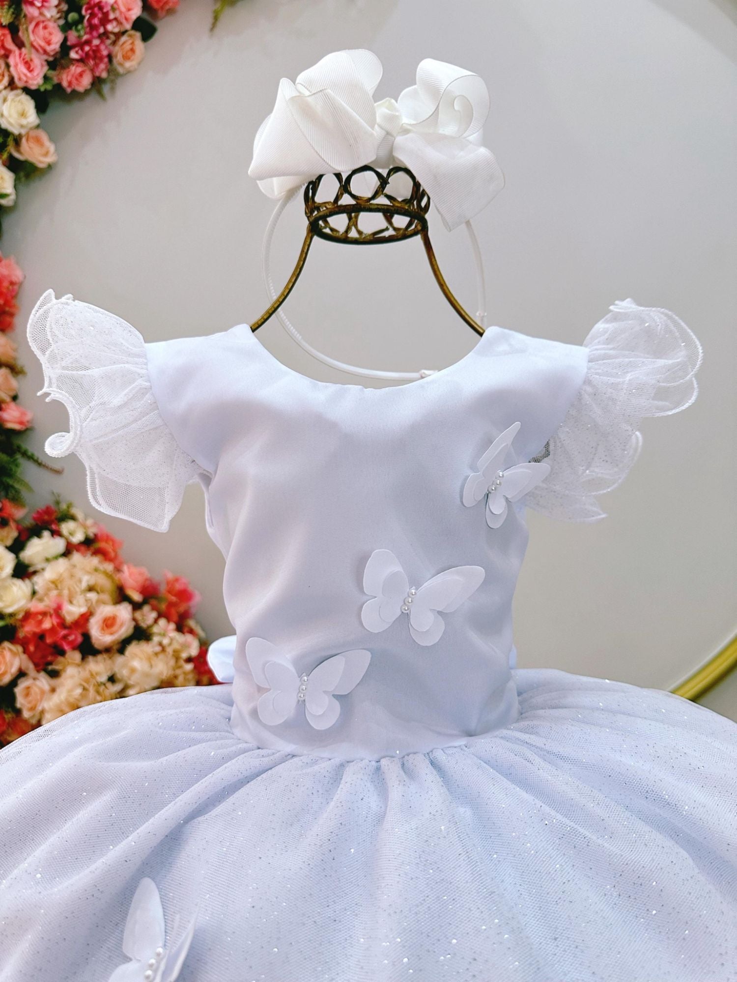 Vestido Infantil Branco Jardim das Borboletas Festas