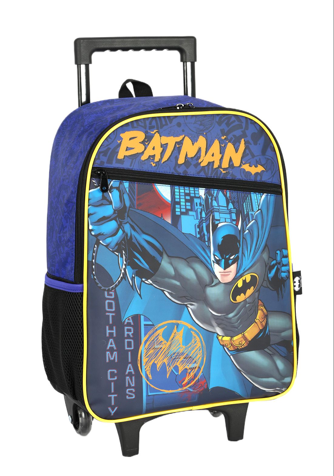Mochila Infantil C/ Rodinhas Batman Preta e Azul
