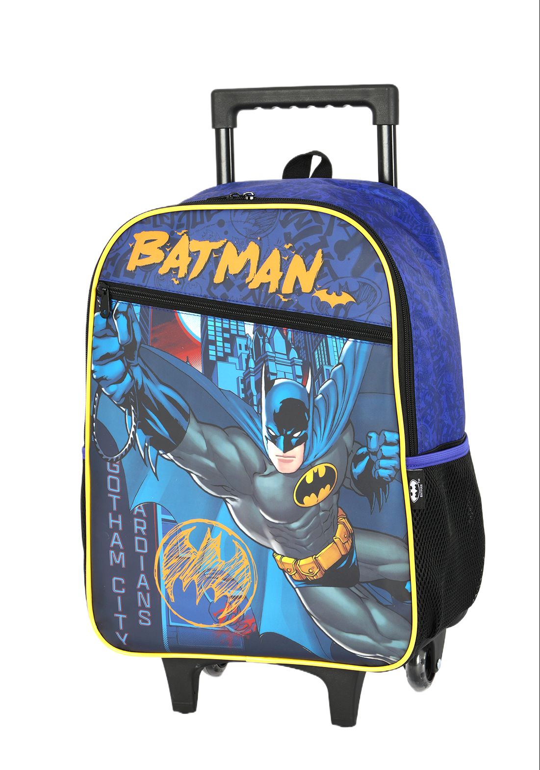 Mochila Infantil C/ Rodinhas Batman Preta e Azul