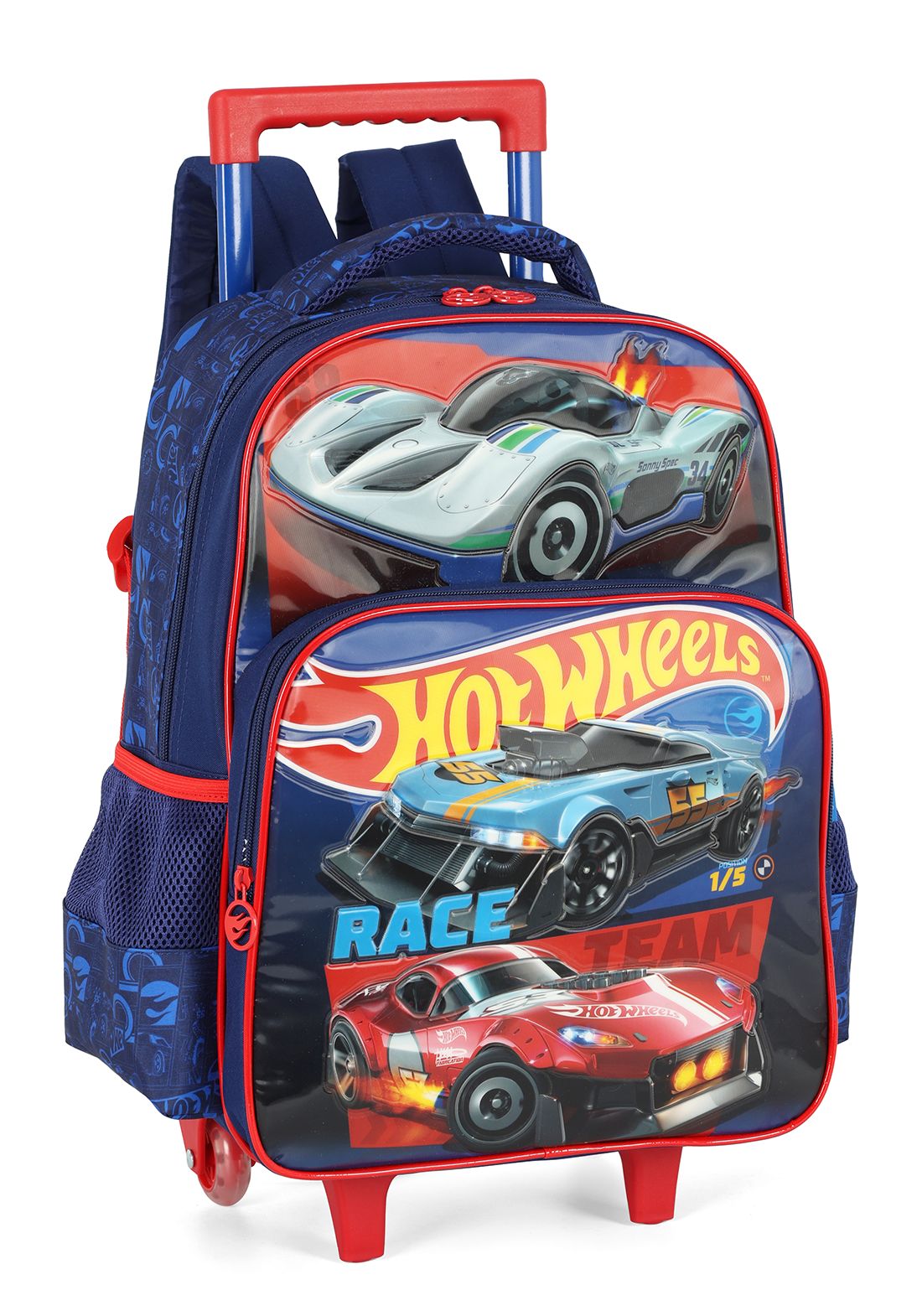 Mochila Infantil Com Rodinhas Hotwheels Preta e Vermelha