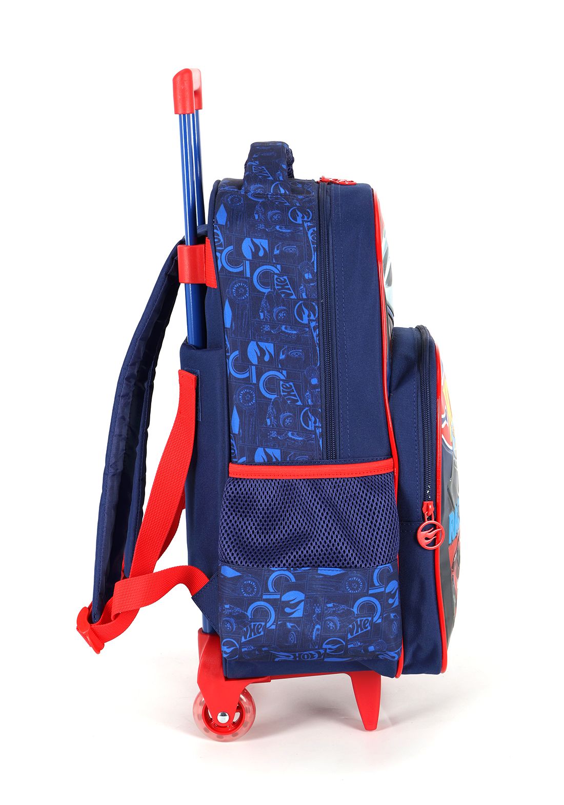 Mochila Infantil Com Rodinhas Hotwheels Preta e Vermelha