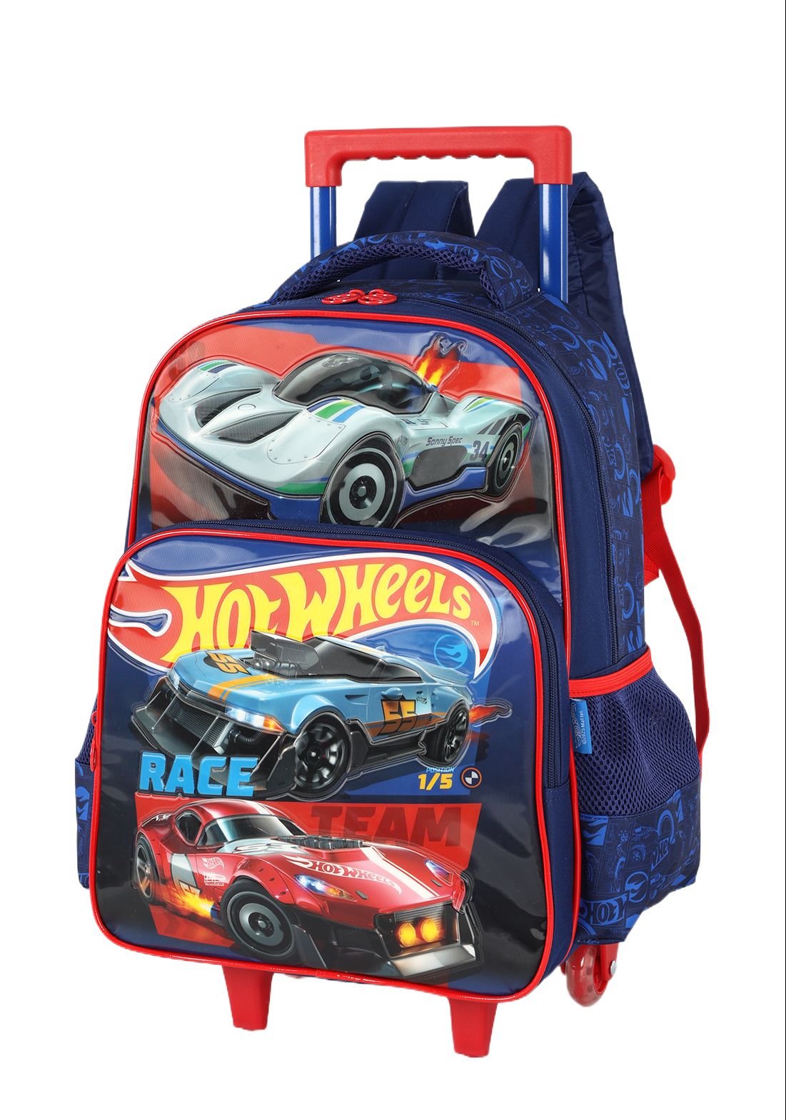 Mochila Infantil Com Rodinhas Hotwheels Preta e Vermelha