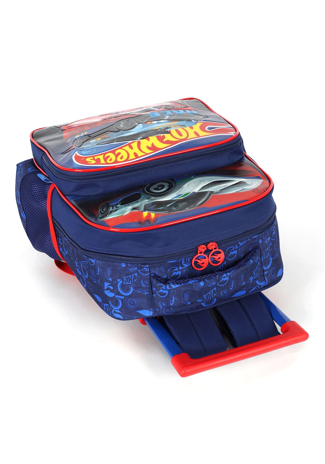 Mochila Infantil Com Rodinhas Hotwheels Preta e Vermelha