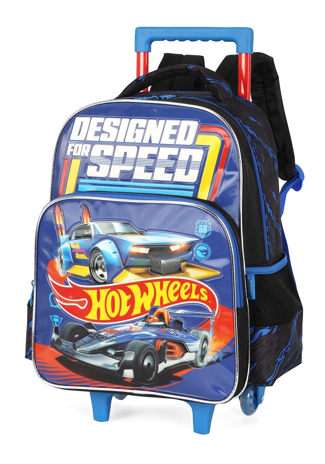 Mochila Infantil Com Rodinhas Hotwheels Preta e Azul