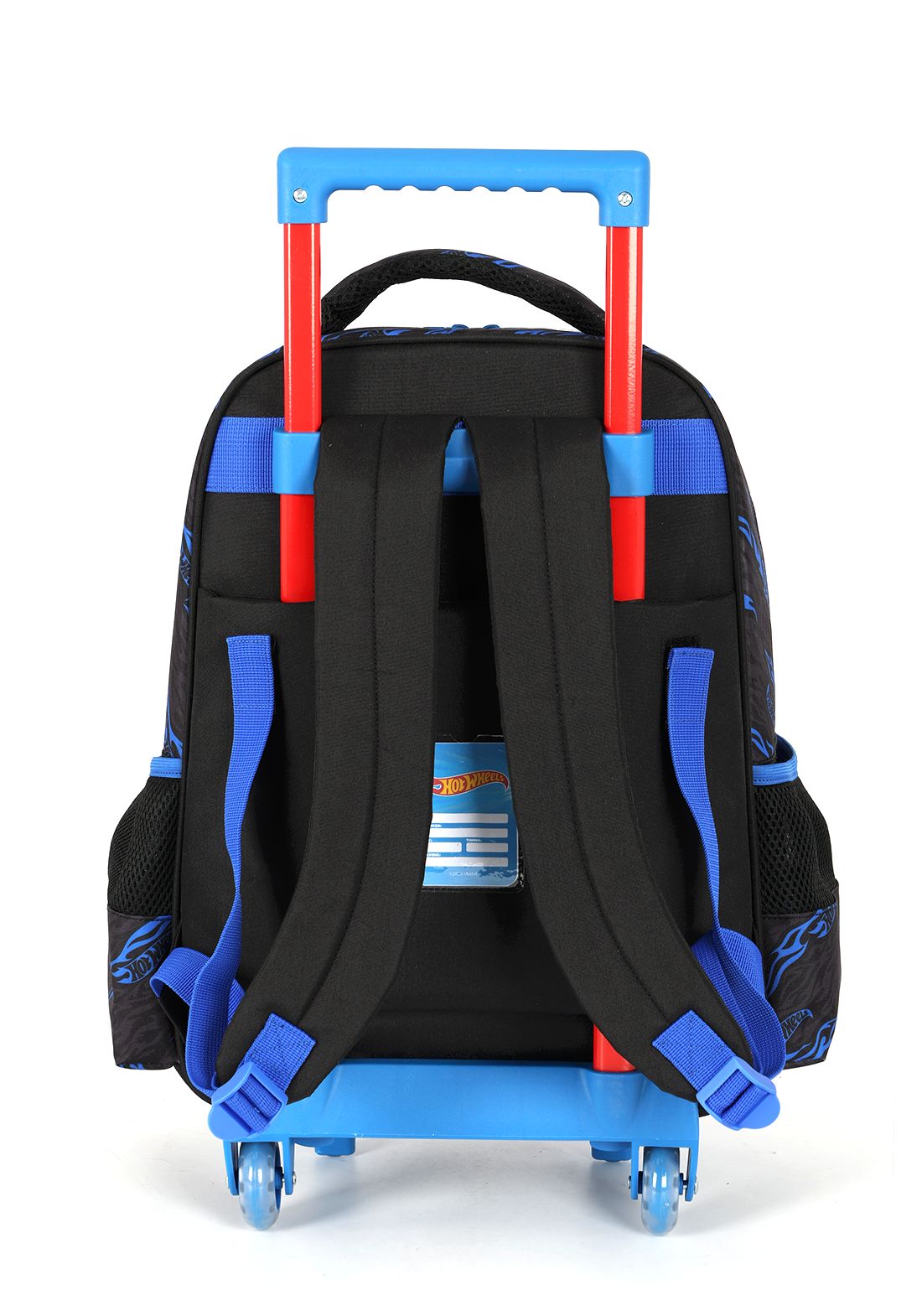 Mochila Infantil Com Rodinhas Hotwheels Preta e Azul