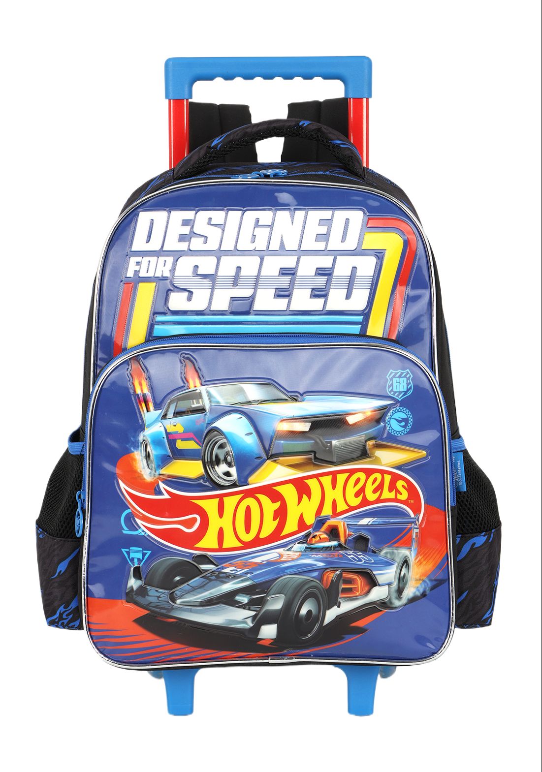 Mochila Infantil Com Rodinhas Hotwheels Preta e Azul