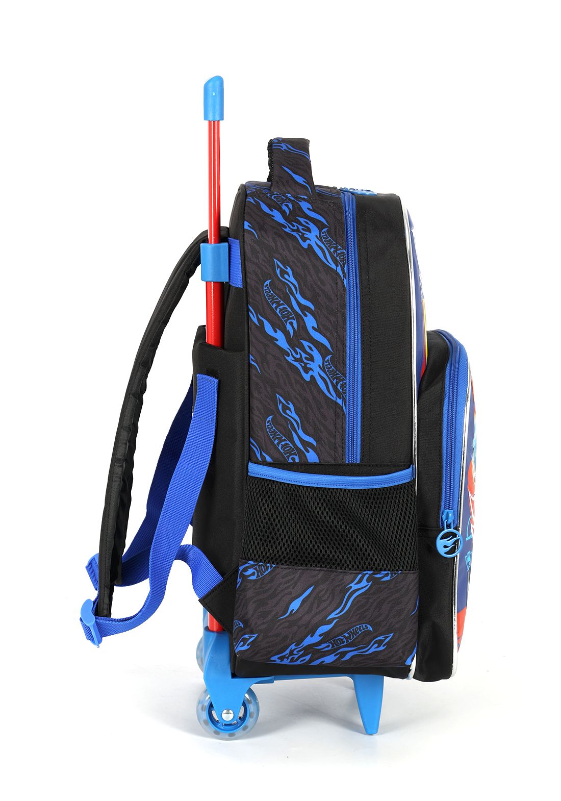 Mochila Infantil Com Rodinhas Hotwheels Preta e Azul