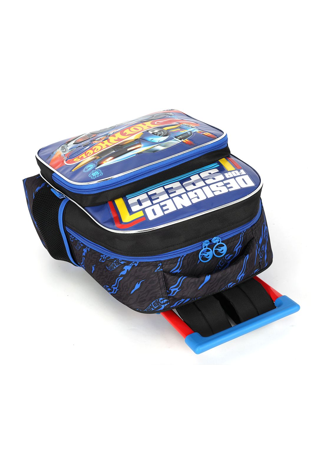 Mochila Infantil Com Rodinhas Hotwheels Preta e Azul