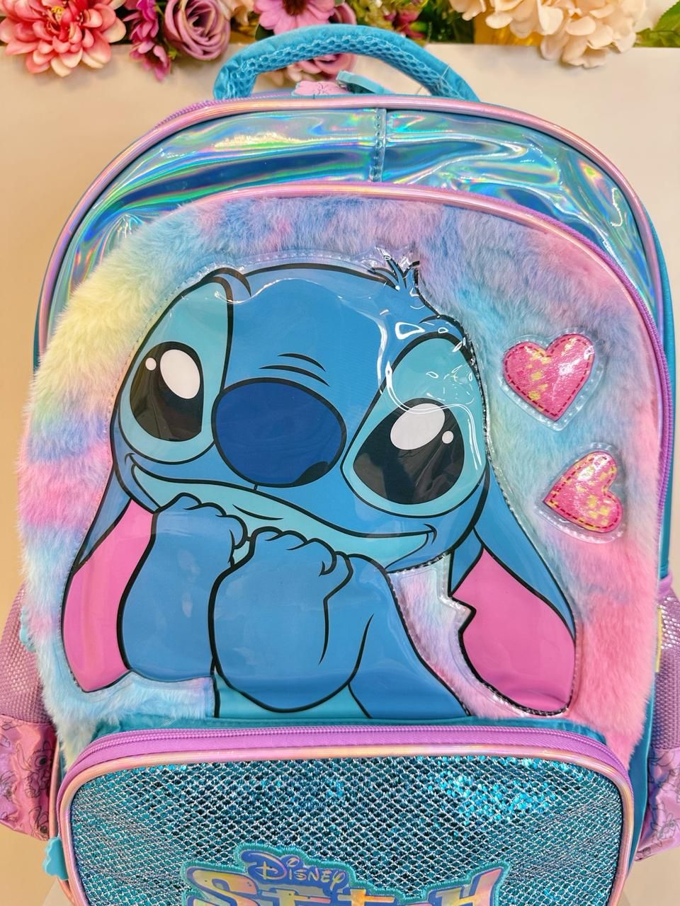 Kit Infantil Mochila rodinhas + Estojo do Lilo Stitch e Angel Azul