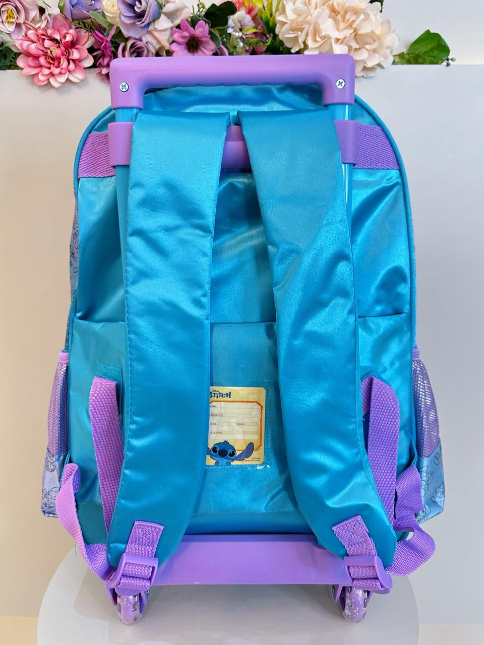 Kit Infantil Mochila rodinhas + Estojo do Lilo Stitch e Angel Azul