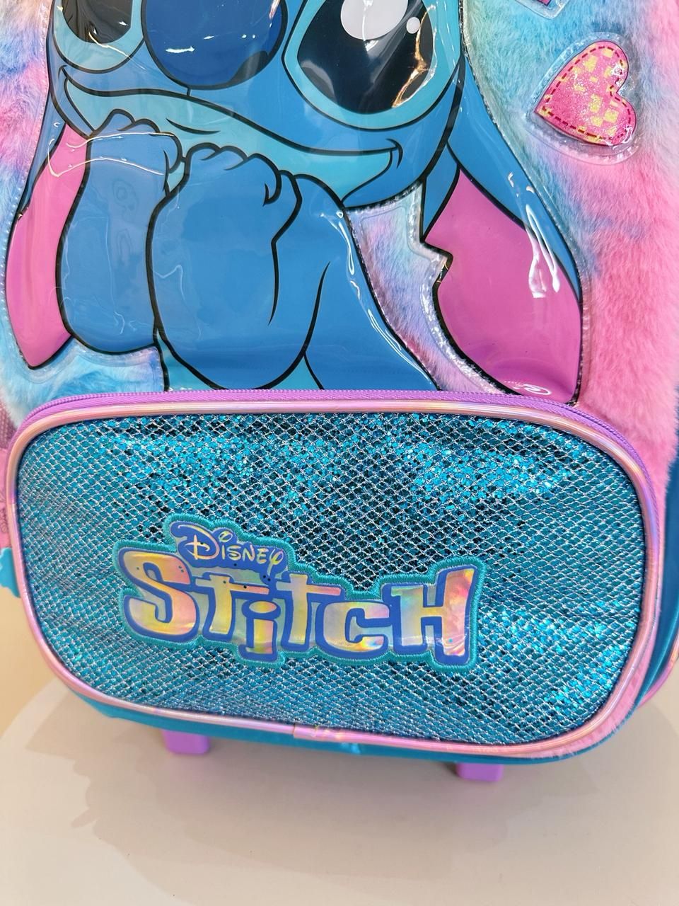 Kit Infantil Mochila rodinhas + Estojo do Lilo Stitch e Angel Azul