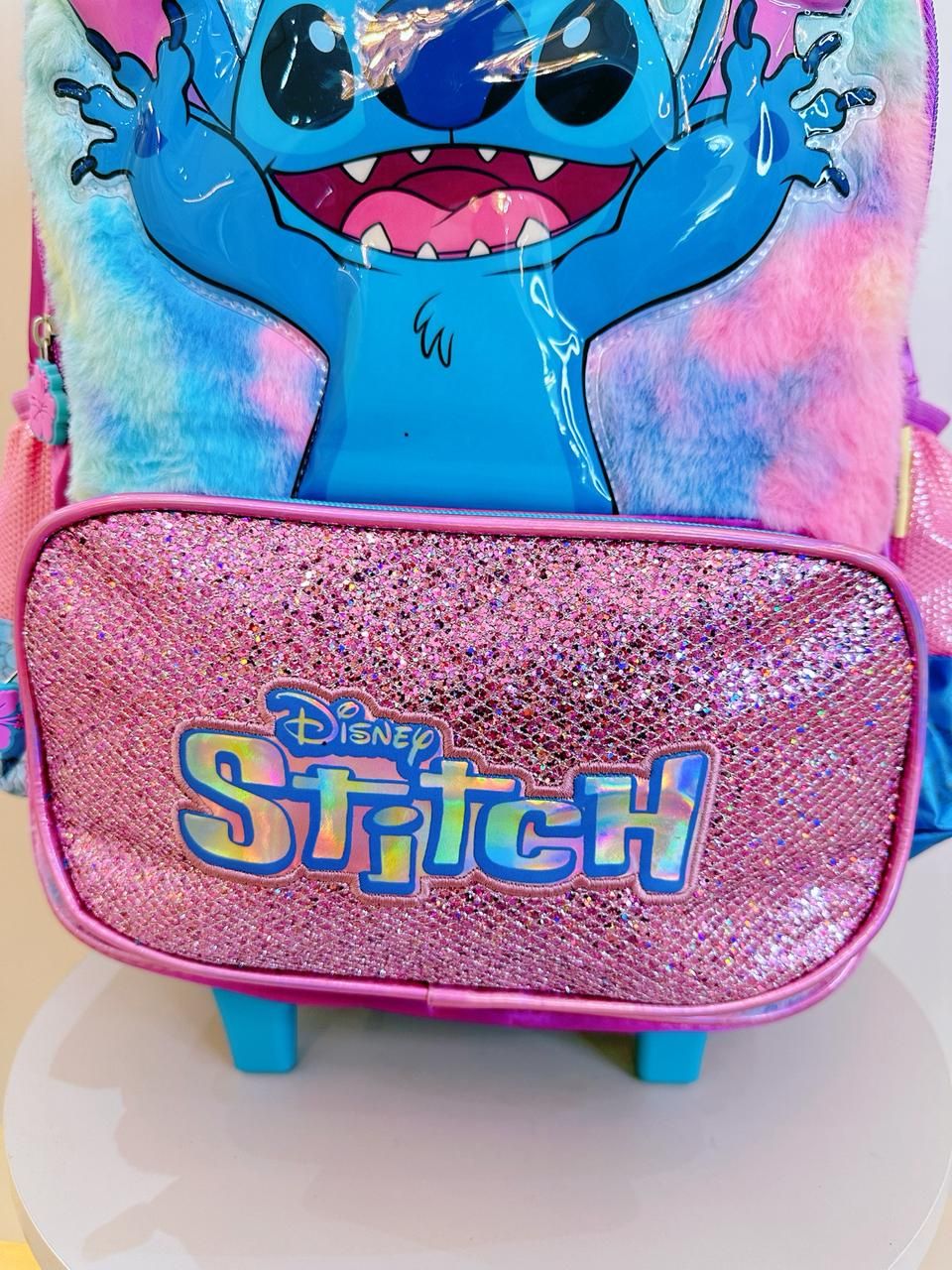 Kit Infantil Mochila rodinhas + Estojo do Lilo Stitch e Angel Roxo
