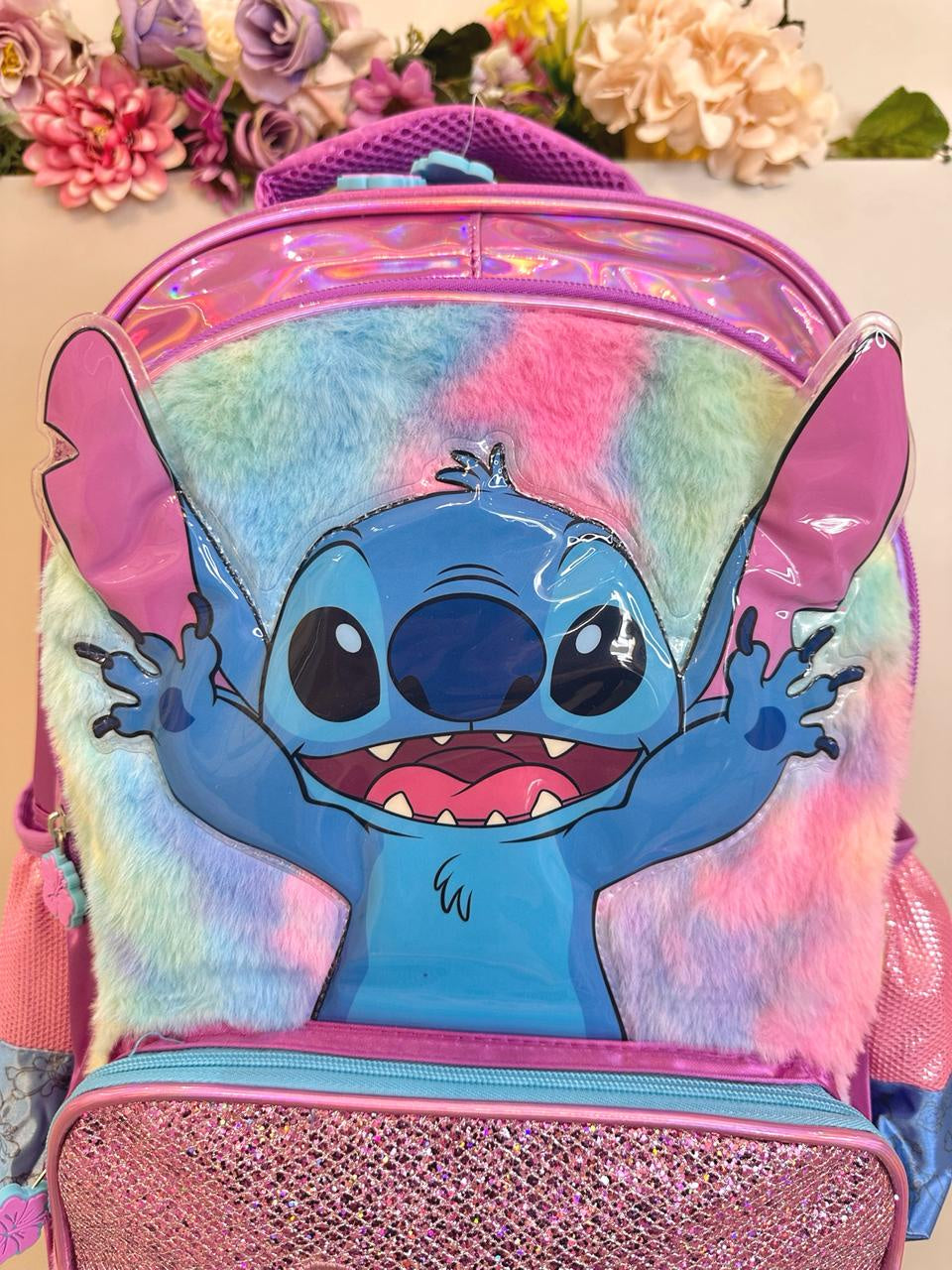 Kit Infantil Mochila rodinhas + Estojo do Lilo Stitch e Angel Roxo