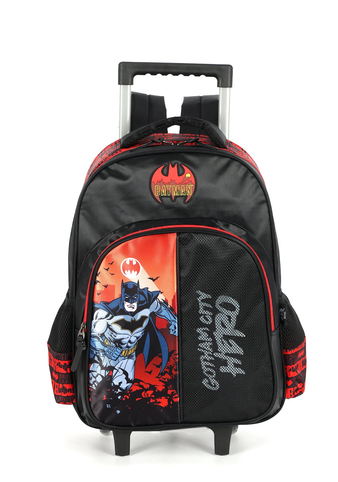 Kit Mochila Infantil Rodinhas Batman + Lancheira Preta e Vermelha