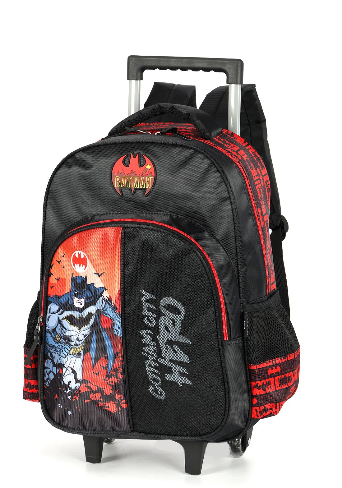 Kit Mochila Infantil Rodinhas Batman + Lancheira Preta e Vermelha