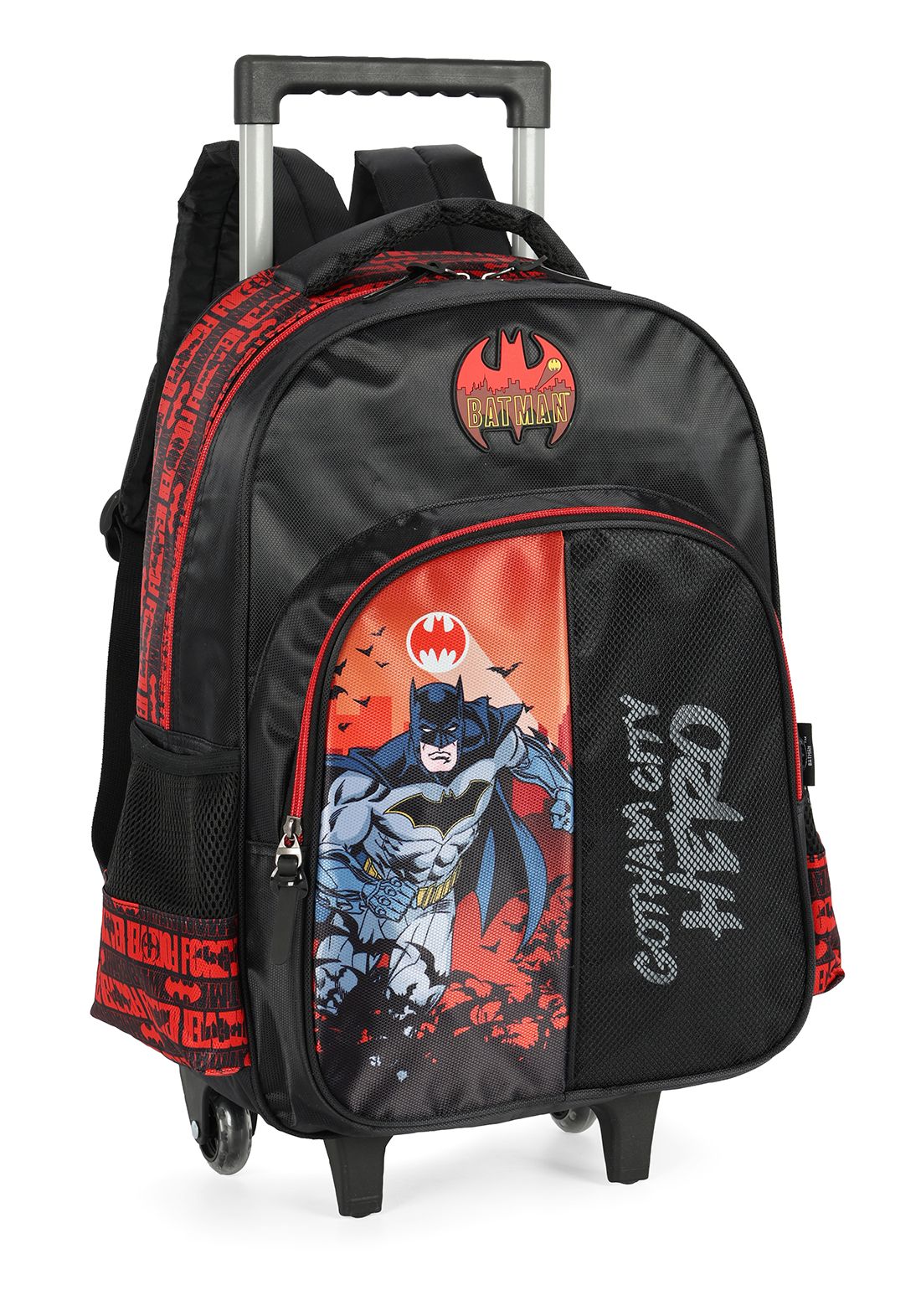 Kit Mochila Infantil Rodinhas Batman + Lancheira Preta e Vermelha