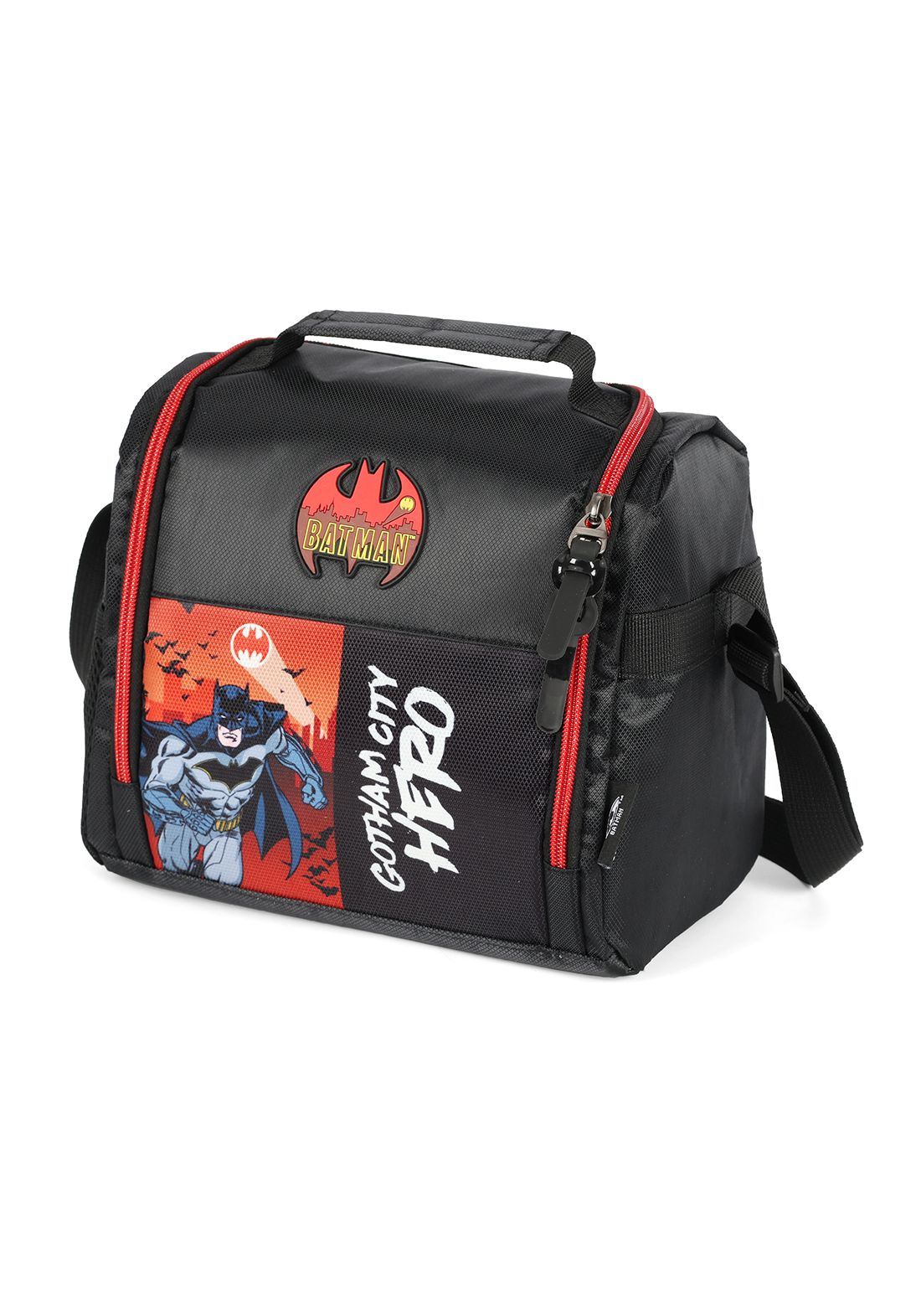 Kit Mochila Infantil Rodinhas Batman + Lancheira Preta e Vermelha
