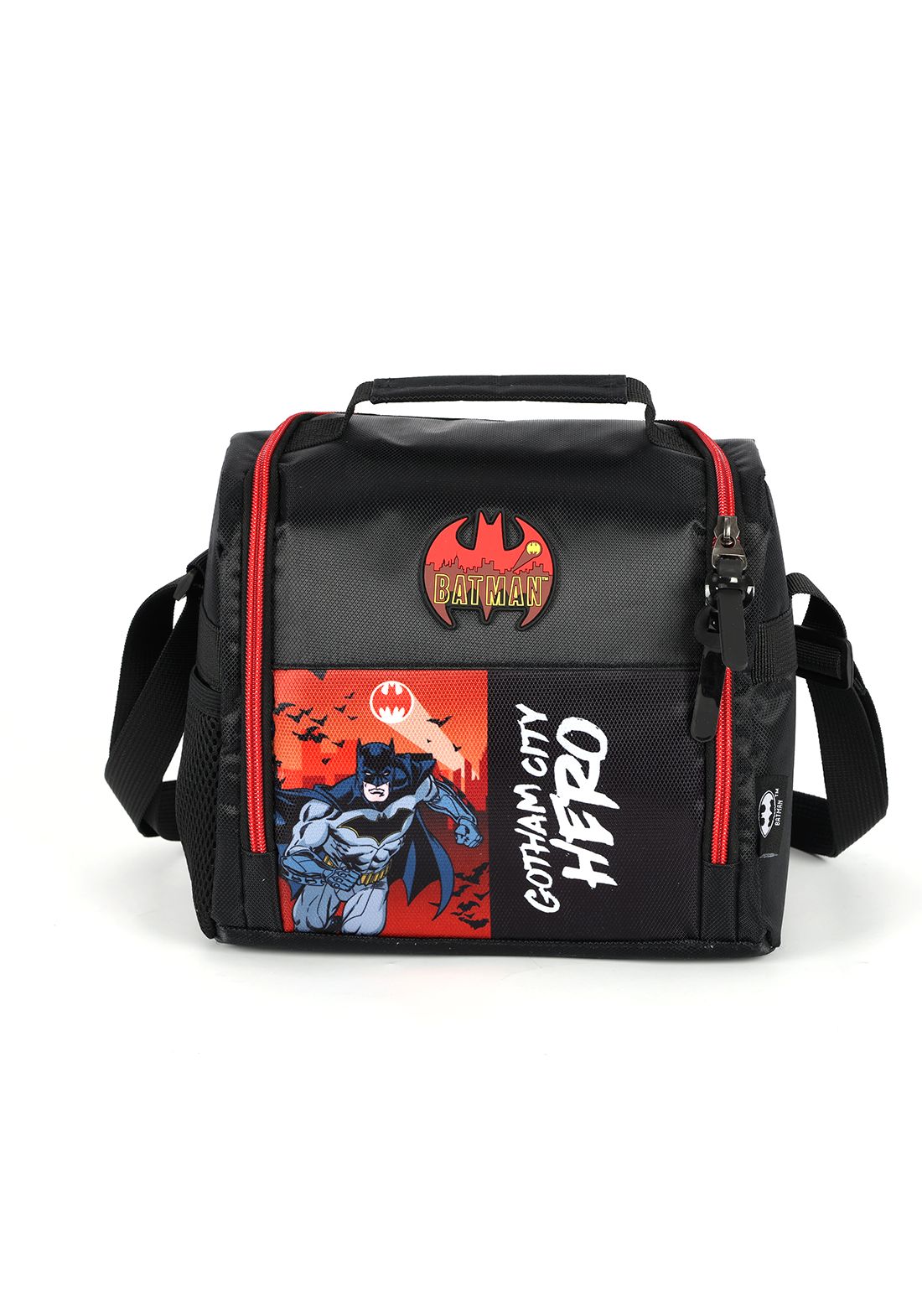 Kit Mochila Infantil Rodinhas Batman + Lancheira Preta e Vermelha