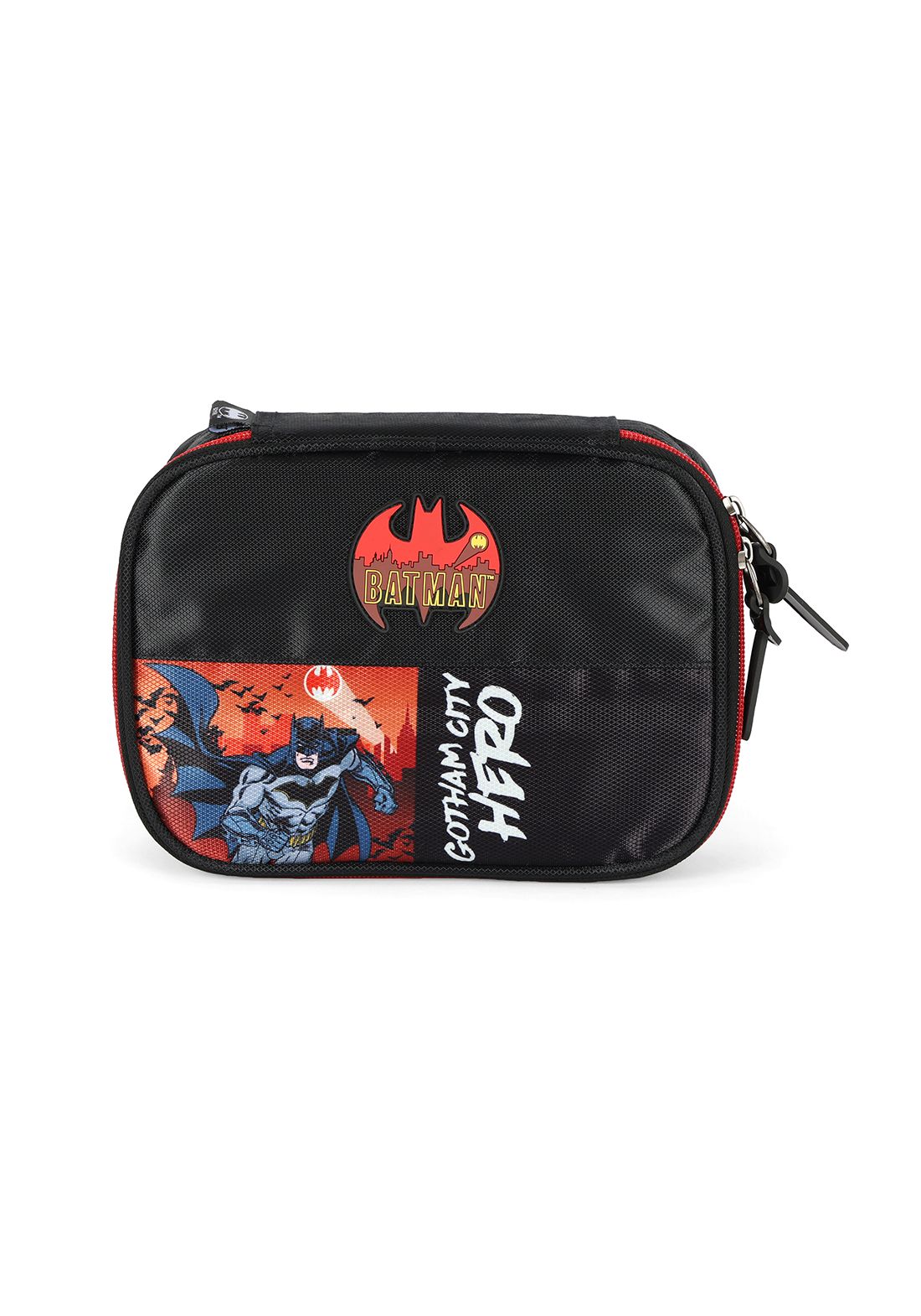 Kit Mochila Infantil Rodinhas + Estojo Batman Preta e Vermelha