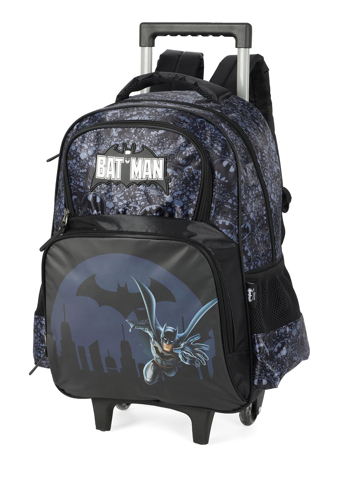 Kit Mochila Infantil Rodinhas Batman + Lancheira Preta e Azul