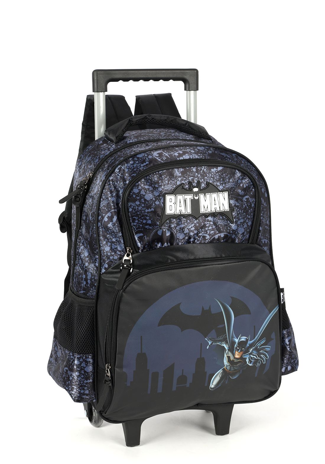 Kit Mochila Infantil Rodinhas Batman + Estojo Preta e Azul