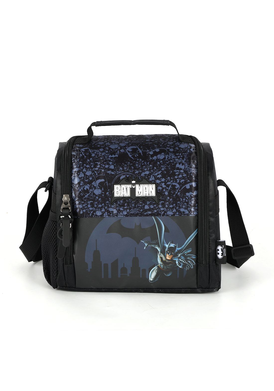 Kit Mochila Infantil Rodinhas Batman + Lancheira Preta e Azul