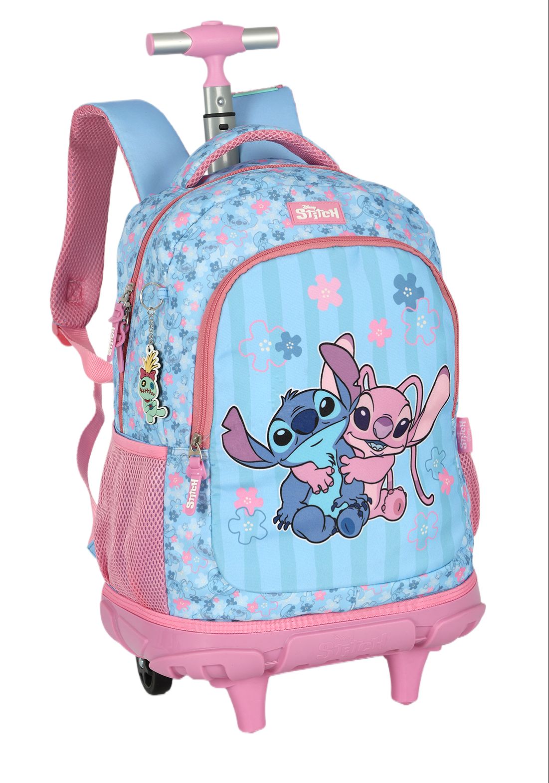 Kit Mochila C/ Rodinhas + Estojo + Lancheira do Lilo Stitch e Angel Rosa