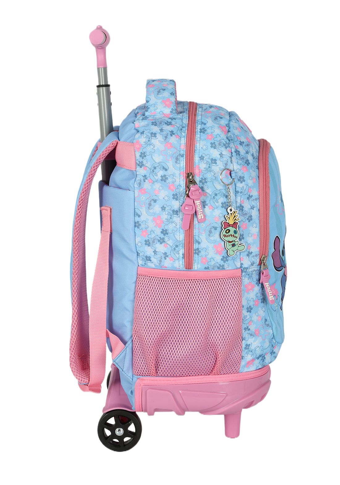 Kit Mochila C/ Rodinhas + Estojo + Lancheira do Lilo Stitch e Angel Rosa